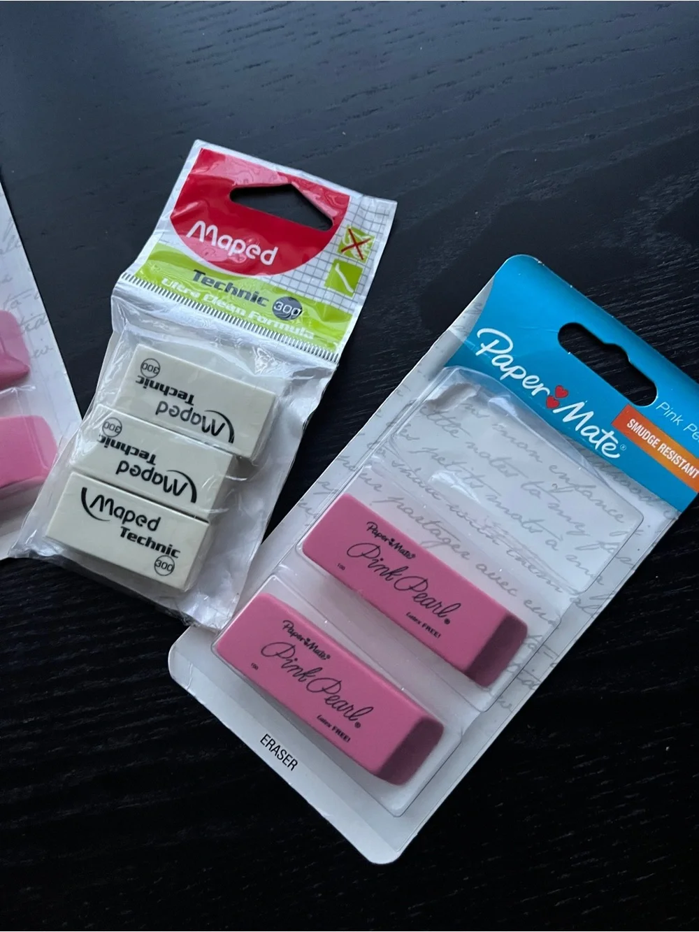 PaperMate Pink Pearl & Maped Technic Erasers 12 Pack 3-Ct Packs Latex PVC Free